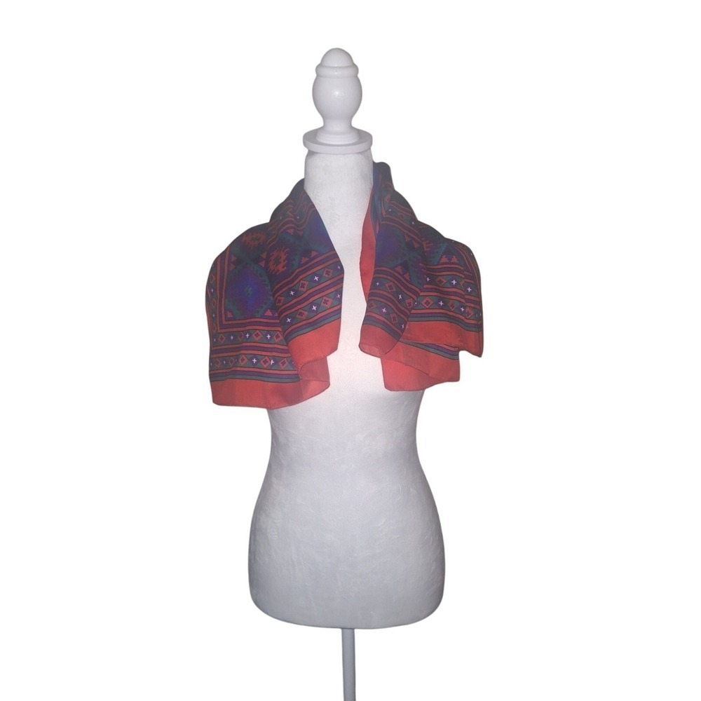 Vintage Printemps Paris Scarf Made in Italy‎ Red Black Geometric Print Square